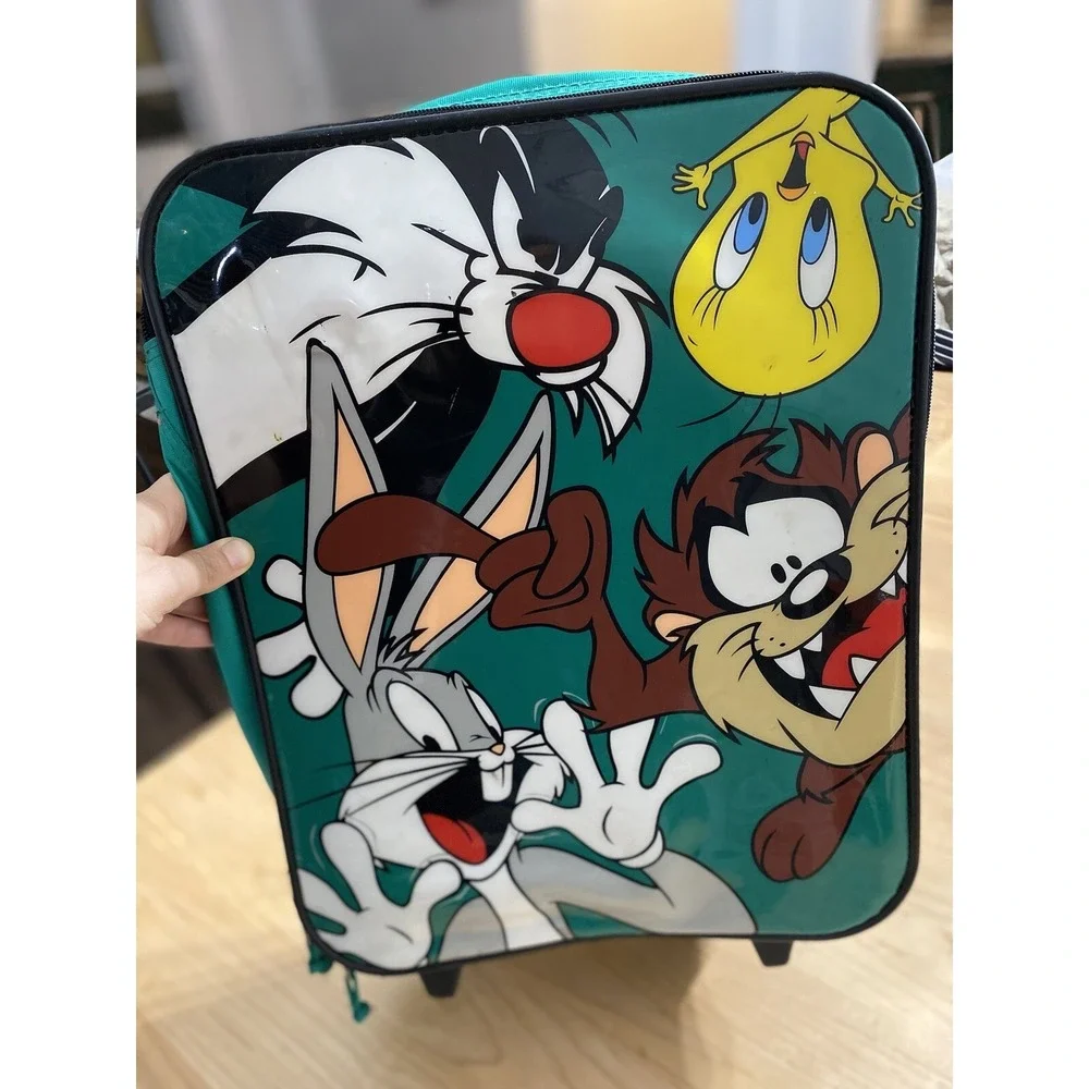 Looney Tunes Rolling Suitcase Child Luggage Wheels Taz Bugs Vtg 90s Warner Bros